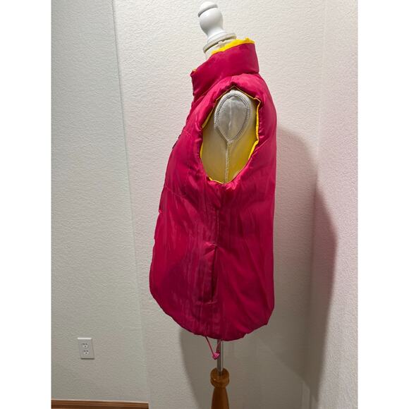 Down Avalon Femme Los Angeles Womens L Puffer Vest Yellow Pink Zip Reversible - Picture 9 of 14